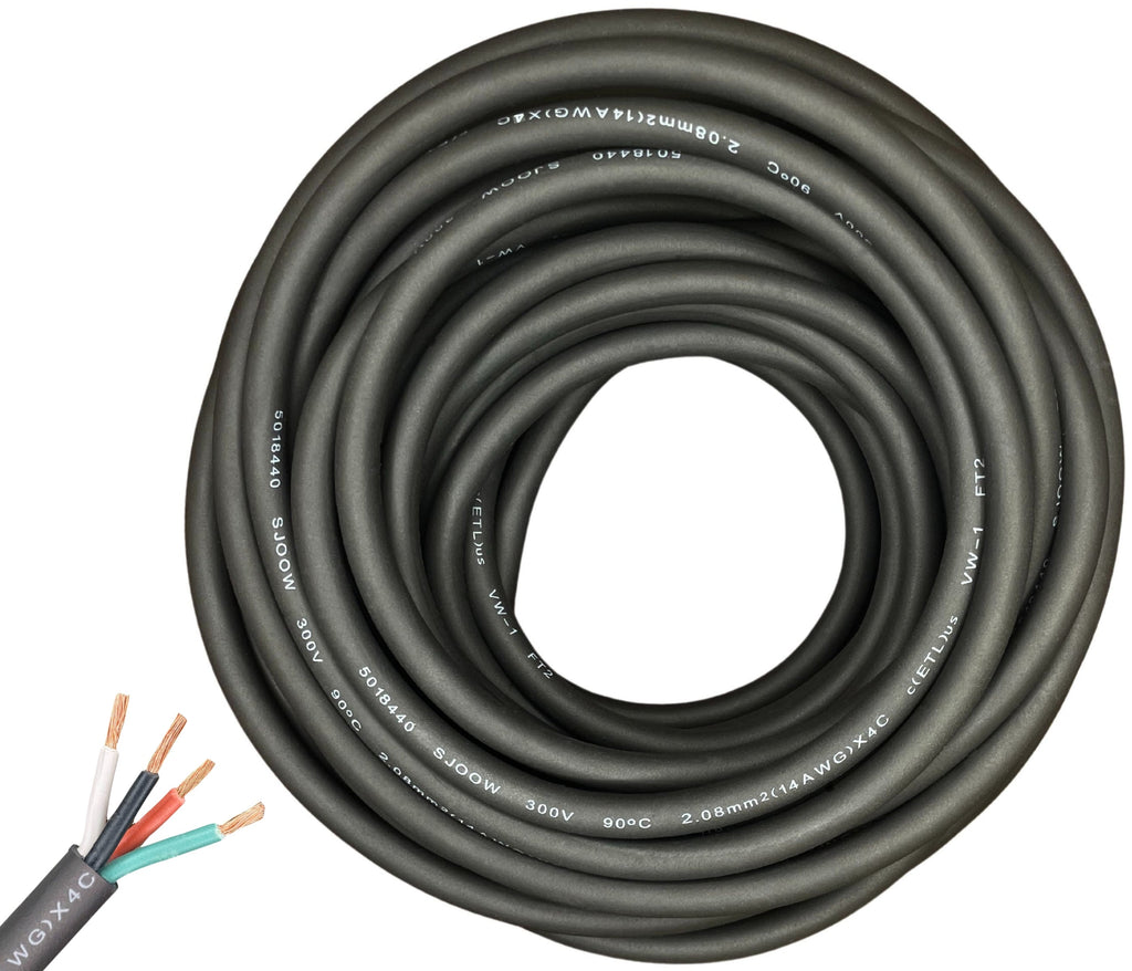 14/4 SJOOW Cable Cord Wire - 14 Gauge 14 AWG 4 Conductor 300V Portable Power Extension Cord Cable with Ultra Flexible Insulation Jacket
