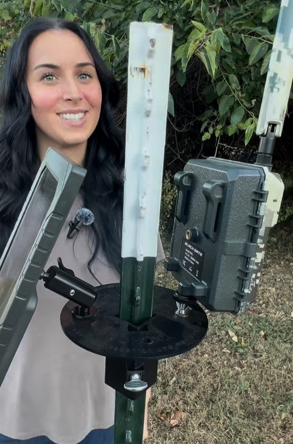 T Post Mount for 1 Camera and Solar Panel (includes 1 articulating arm for Solar and hardware for camera)