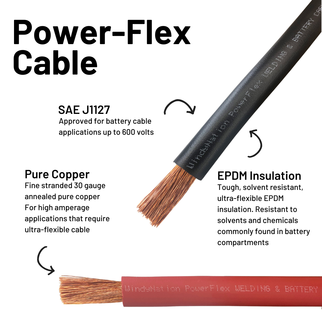 1/0 Gauge Welding Battery Cable Kit - Includes 10 pieces of 3/8" Tinned Copper Cable Lugs and 3 Feet Black Heat Shrink Tubing